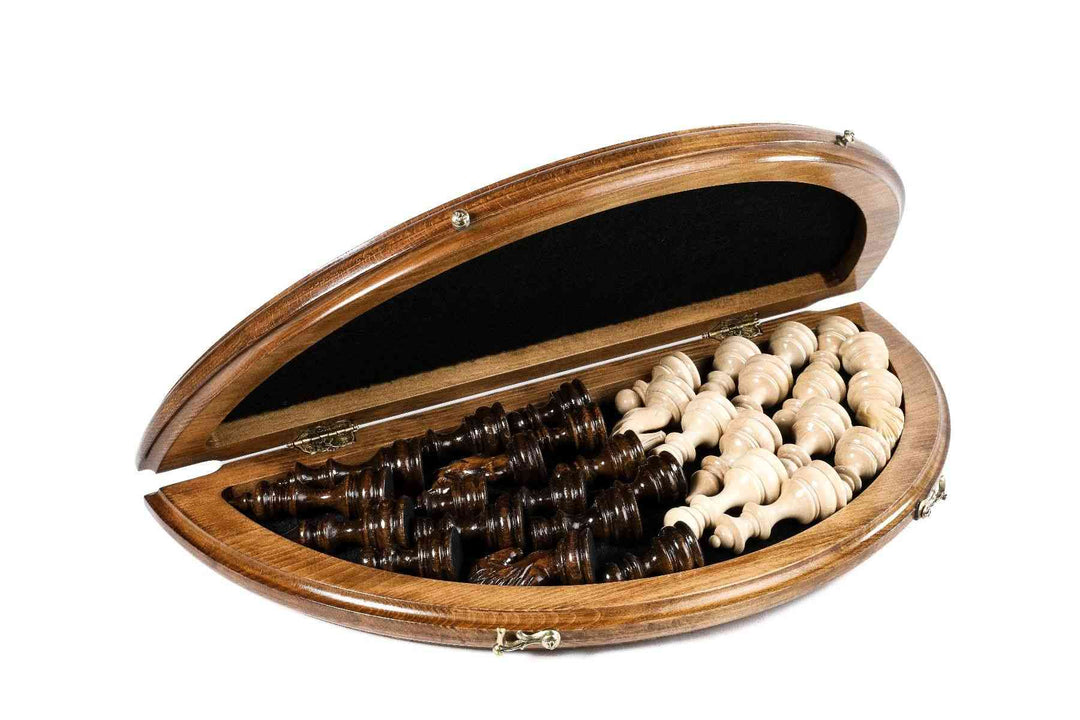 Circular Wooden Chess Set with Handmade Weave Pattern