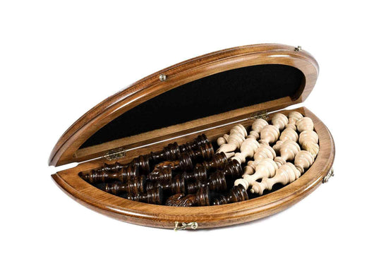 Circular Wooden Chess Set with Handmade Weave Pattern