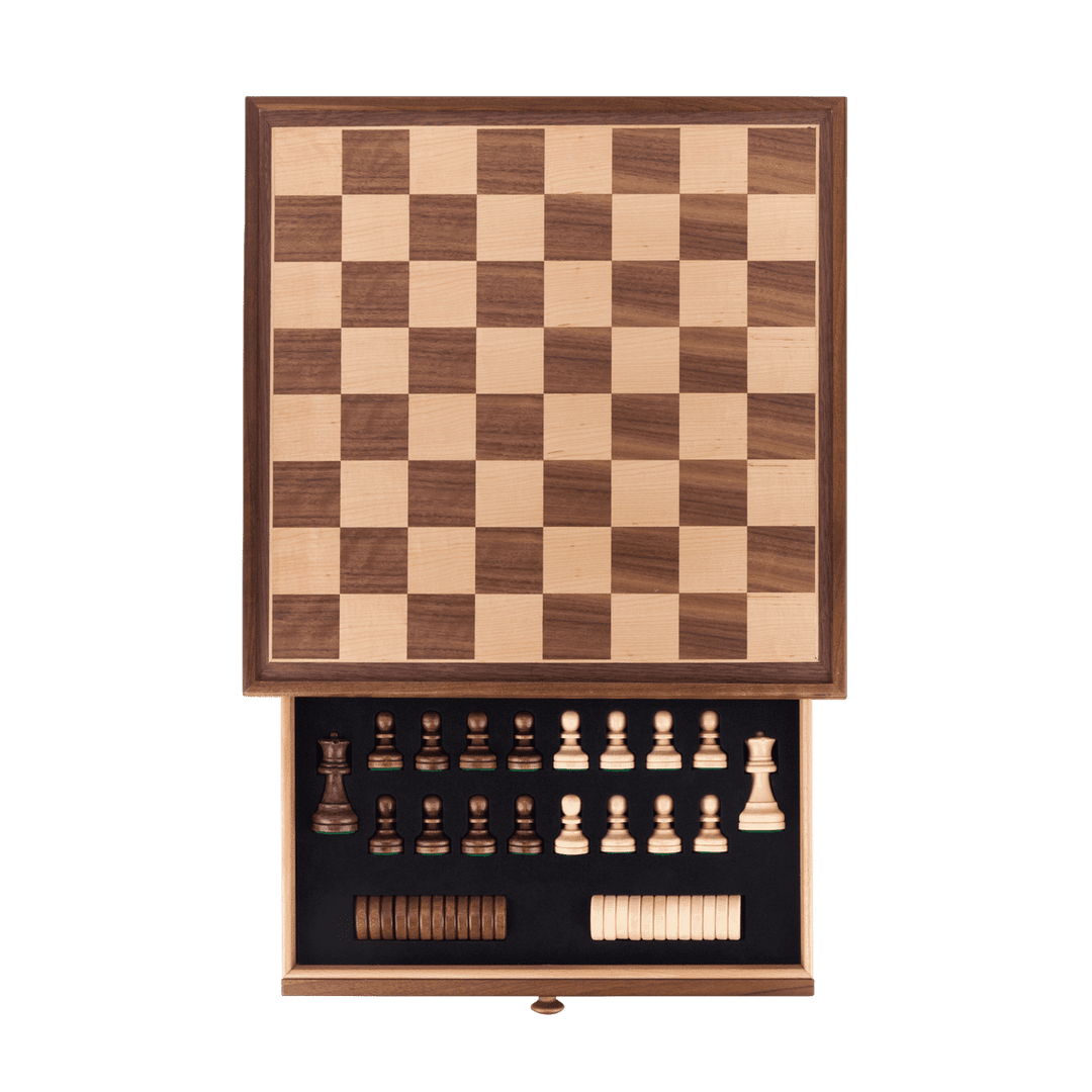 Antique Wooden Chess Set with 1 Built-In Drawer - Chess District