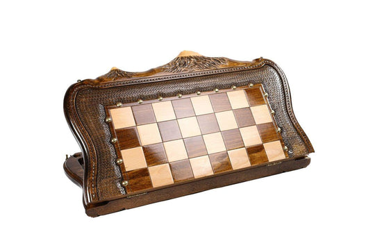 Chess-backgammon Set with Mountain Theme and Bronze Elements - Chess District