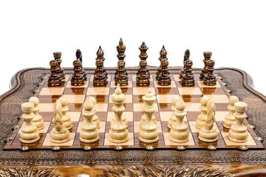 Chess-backgammon Set with Mountain Theme and Bronze Elements - Chess District
