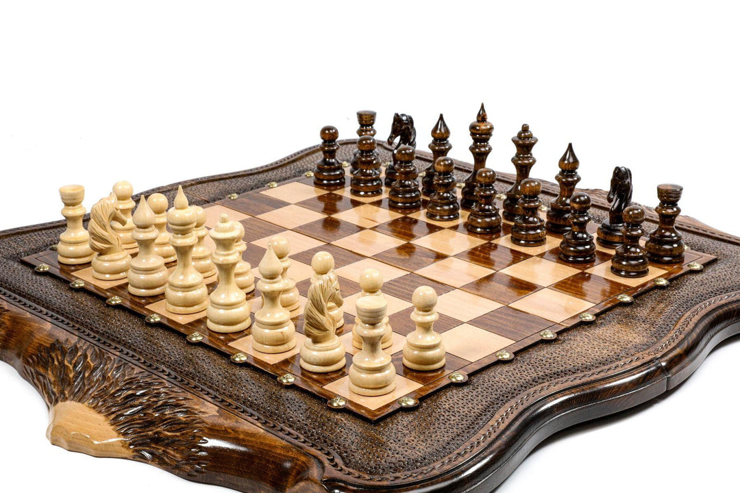 Chess-backgammon Set with Mountain Theme and Bronze Elements - Chess District