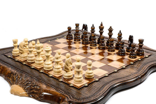 Chess-backgammon Set with Mountain Theme and Bronze Elements - Chess District