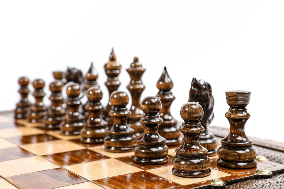 Chess-backgammon Set with Mountain Theme and Bronze Elements - Chess District