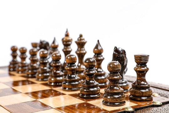 Chess-backgammon Set with Mountain Theme and Bronze Elements - Chess District
