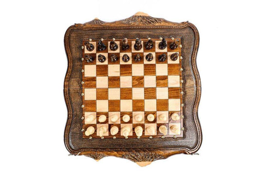 Chess-backgammon Set with Mountain Theme and Bronze Elements - Chess District