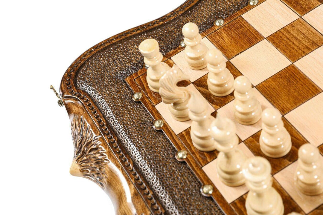 Chess-backgammon Set with Mountain Theme and Bronze Elements - Chess District