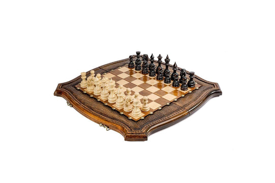 Handmade Wooden Chess Set with Bronze Elements - Chess District