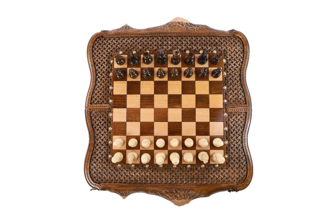 Wooden Chess-backgammon Set with Braid Pattern - Chess District