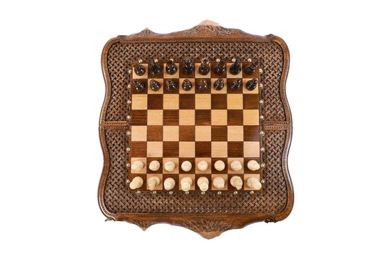 Wooden Chess-backgammon Set with Braid Pattern - Chess District