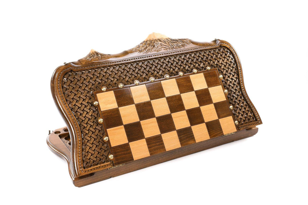 Wooden Chess-backgammon Set with Braid Pattern - Chess District