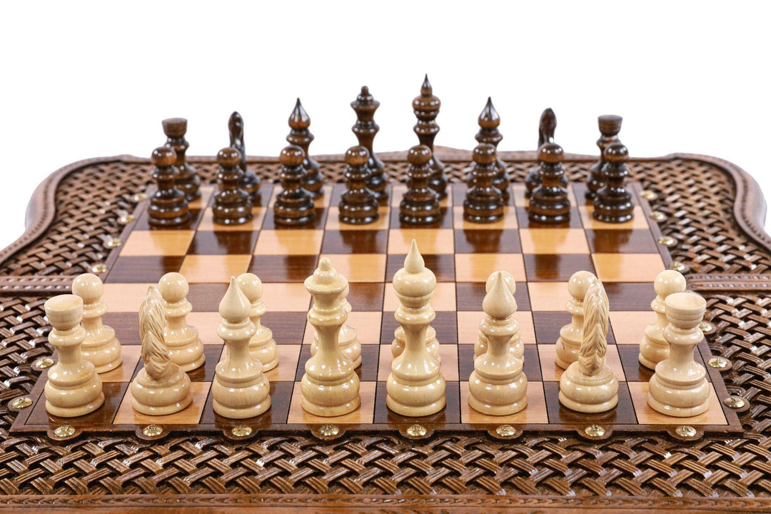 Wooden Chess-backgammon Set with Braid Pattern - Chess District
