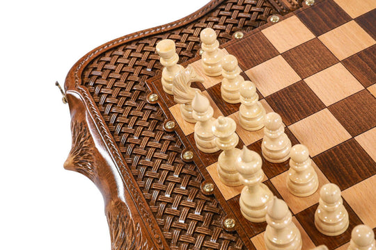 Wooden Chess-backgammon Set with Braid Pattern - Chess District
