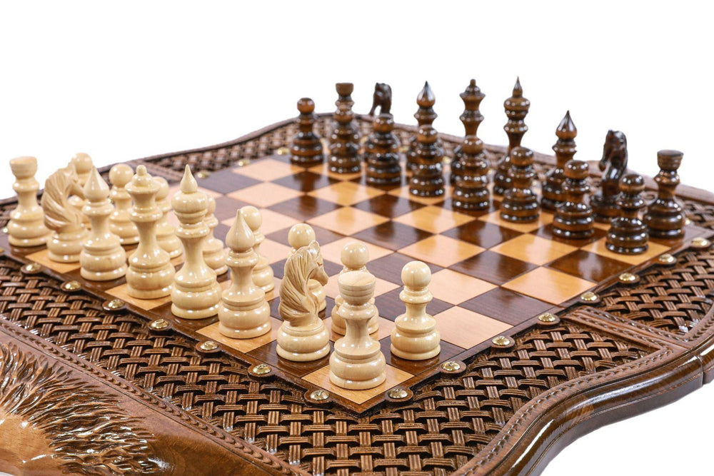 Wooden Chess-backgammon Set with Braid Pattern - Chess District