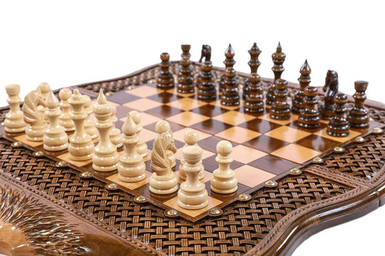 Wooden Chess-backgammon Set with Braid Pattern - Chess District
