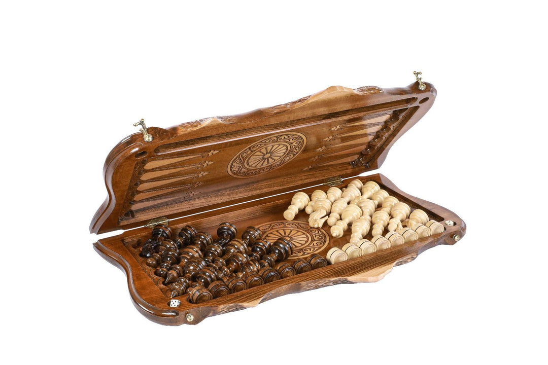 Wooden Chess-backgammon Set with Braid Pattern - Chess District