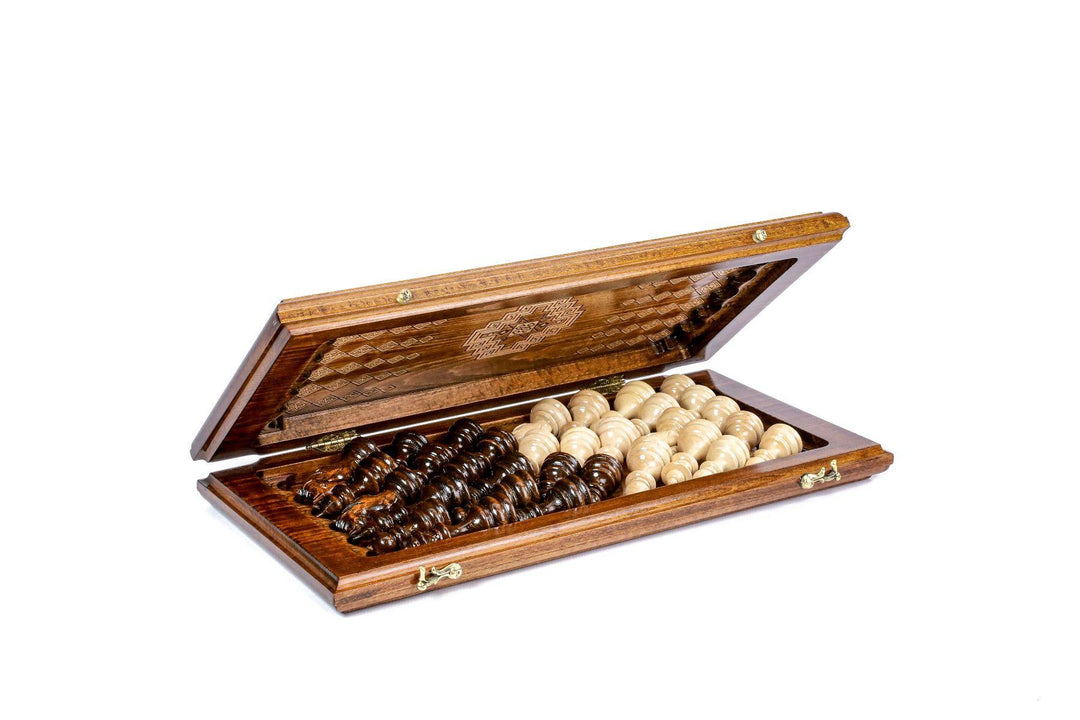 Wooden Chess-backgammon Set with Carpet Pattern - Chess District