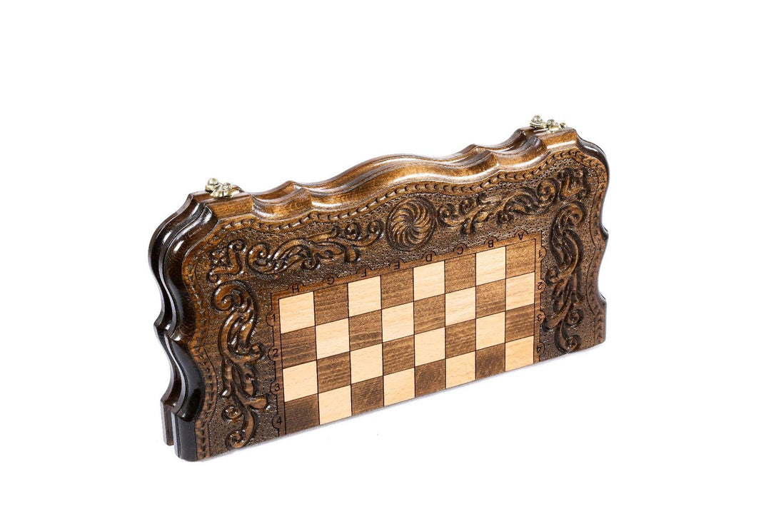 Wooden Chess-backgammon Set with Carved Eternity Pattern - Chess District