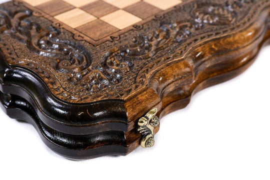 Wooden Chess-backgammon Set with Carved Eternity Pattern - Chess District
