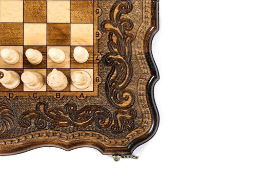 Wooden Chess-backgammon Set with Carved Eternity Pattern - Chess District