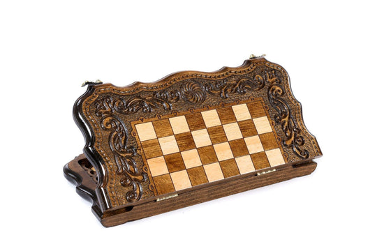 Wooden Chess-backgammon Set with Carved Eternity Pattern - Chess District