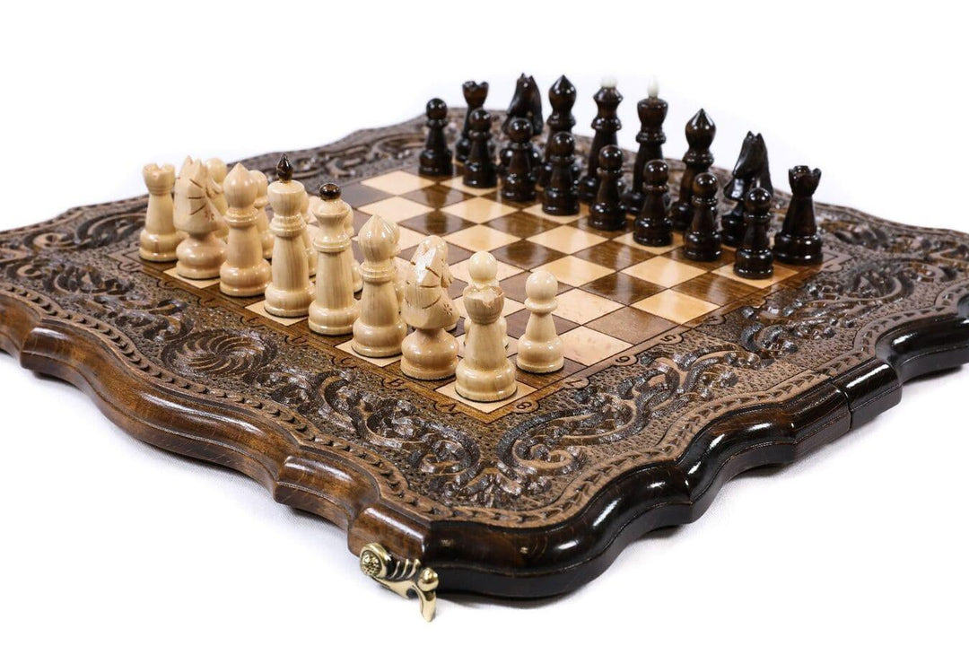 Wooden Chess-backgammon Set with Carved Eternity Pattern - Chess District