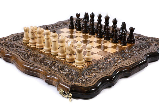Wooden Chess-backgammon Set with Carved Eternity Pattern - Chess District