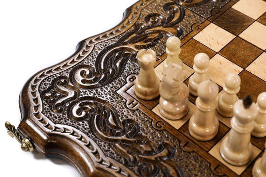 Wooden Chess-backgammon Set with Carved Eternity Pattern - Chess District