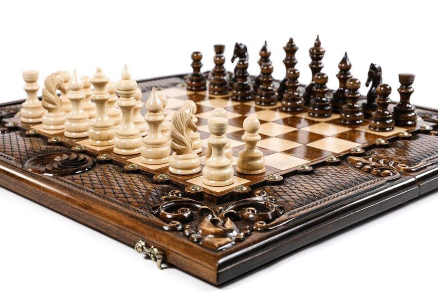 Wooden Chess-backgammon Set with Eternity Pattern and Bronze Elements - Chess District