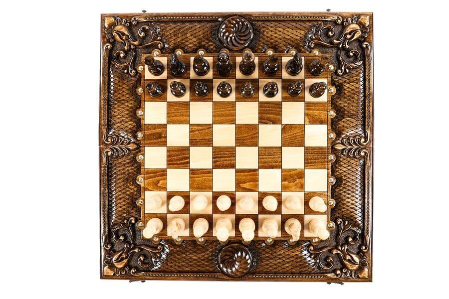 Wooden Chess-backgammon Set with Eternity Pattern and Bronze Elements - Chess District
