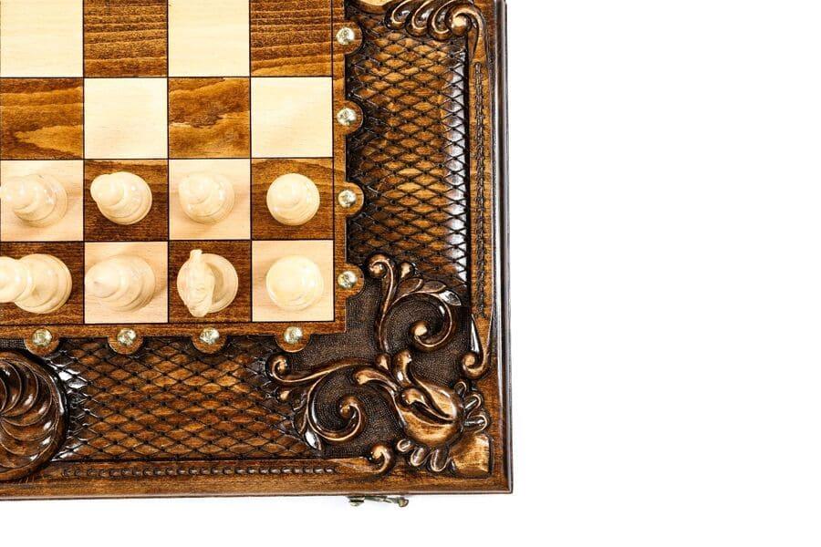 Wooden Chess-backgammon Set with Eternity Pattern and Bronze Elements - Chess District