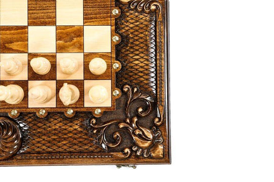 Wooden Chess-backgammon Set with Eternity Pattern and Bronze Elements - Chess District
