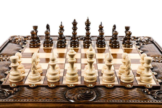Wooden Chess-backgammon Set with Eternity Pattern and Bronze Elements - Chess District