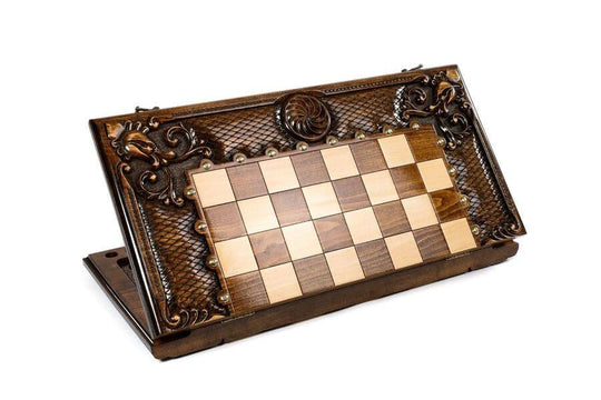 Wooden Chess-backgammon Set with Eternity Pattern and Bronze Elements - Chess District