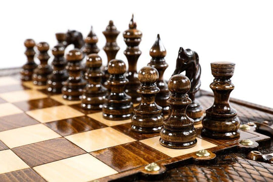 Wooden Chess-backgammon Set with Eternity Pattern and Bronze Elements - Chess District