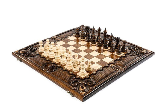 Wooden Chess-backgammon Set with Eternity Pattern and Bronze Elements - Chess District