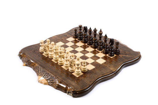 Wooden Chess-backgammon Set with Mountain Theme - Chess District