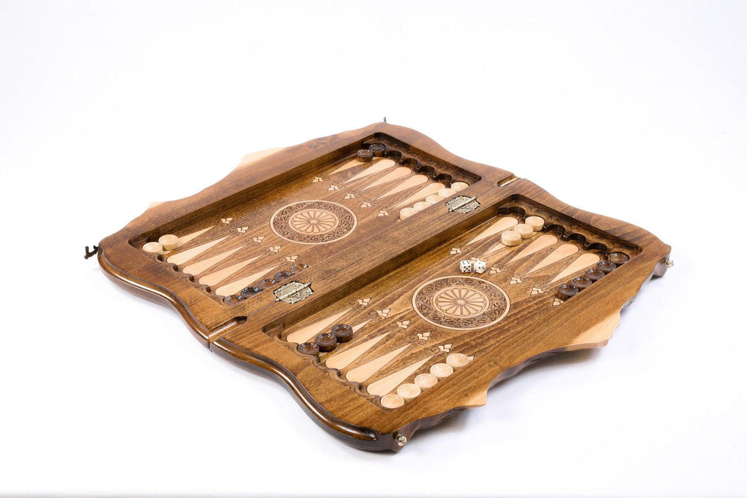 Wooden Chess-backgammon Set with Mountain Theme - Chess District