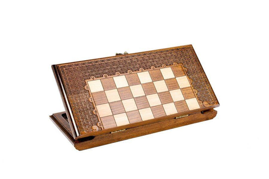 Wooden Chess-backgammon Set with Oriental Pattern - Chess District