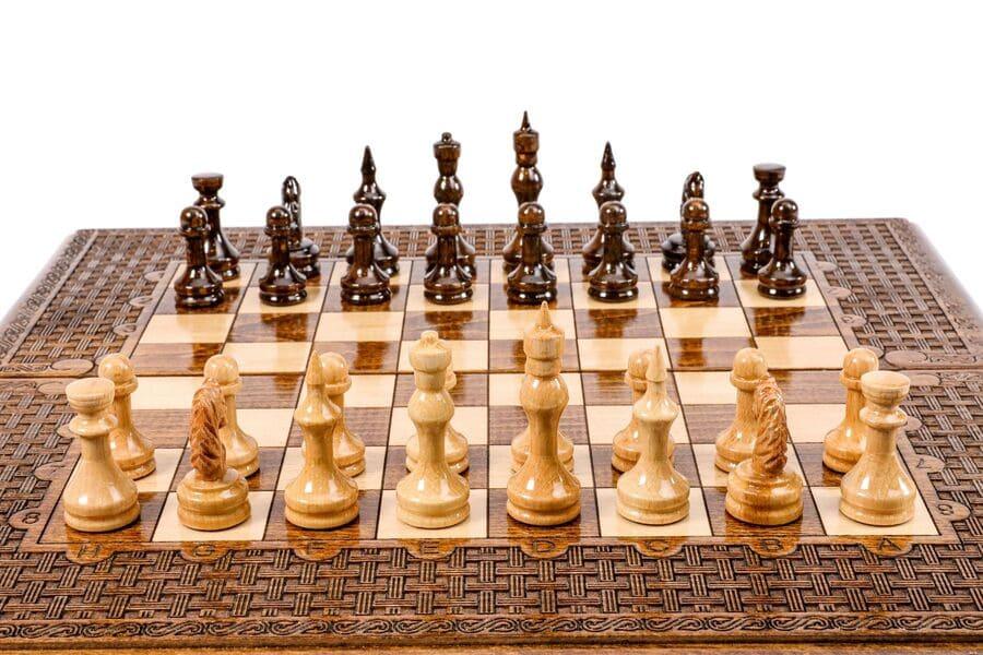 Wooden Chess-backgammon Set with Oriental Pattern - Chess District
