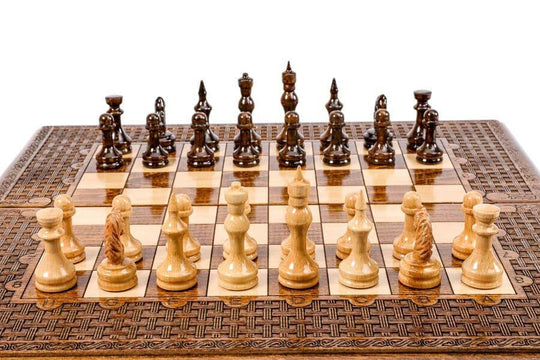Wooden Chess-backgammon Set with Oriental Pattern - Chess District