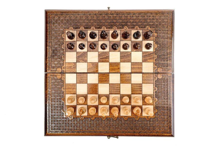 Wooden Chess-backgammon Set with Oriental Pattern - Chess District
