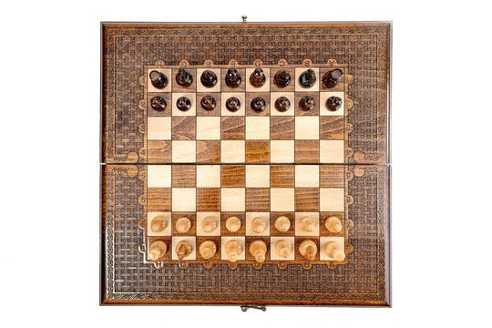 Wooden Chess-backgammon Set with Oriental Pattern - Chess District