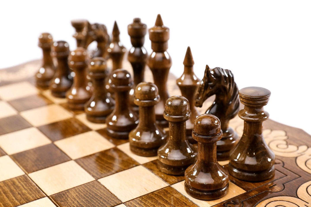 Wooden Chess Set with Eternity Outline - Chess District