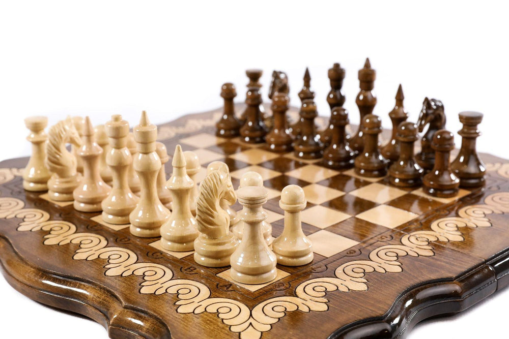 Wooden Chess Set with Eternity Outline - Chess District