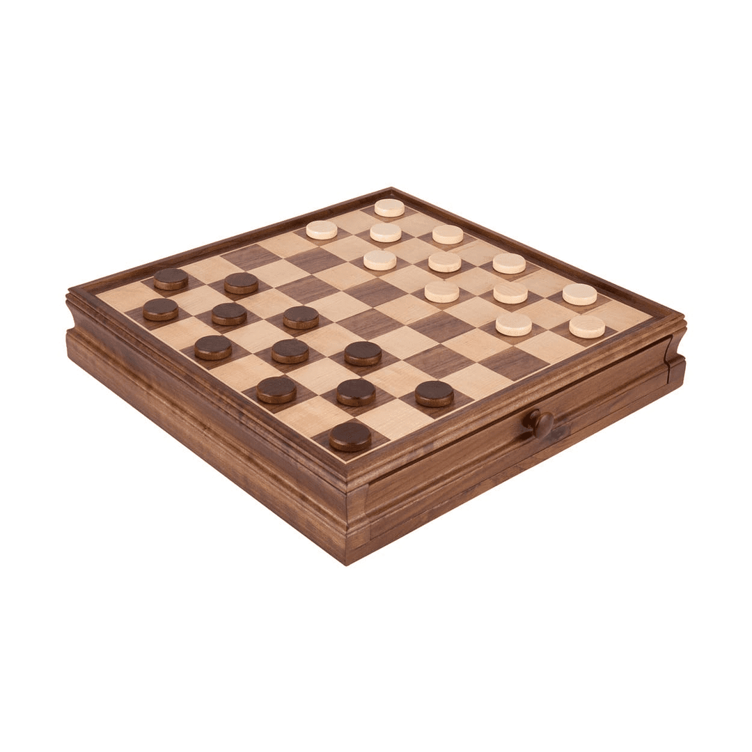 Antique Wooden Chess Set with 1 Built-In Drawer - Chess District