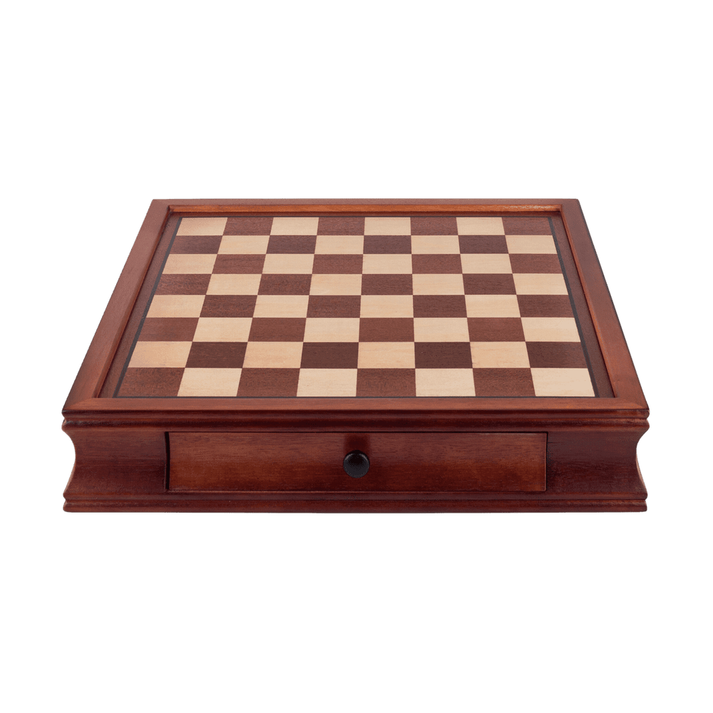 Antique Wooden Chess Set with 2 Built-In Drawers - Chess District