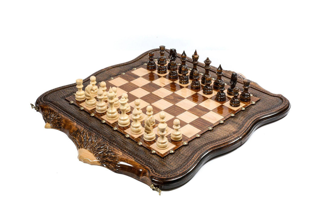 Chess-backgammon Set with Mountain Theme and Bronze Elements - Chess District