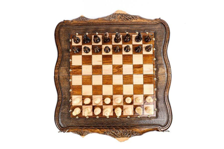 Chess-backgammon Set with Mountain Theme and Bronze Elements - Chess District