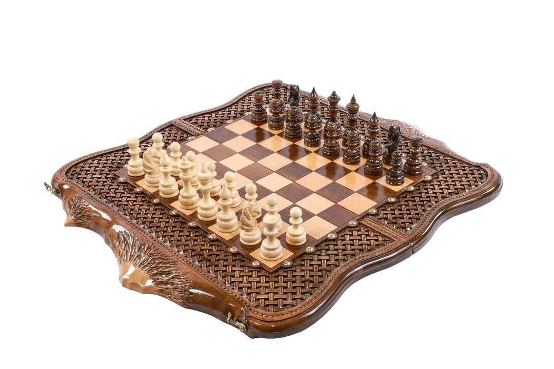 Wooden Chess-backgammon Set with Braid Pattern - Chess District